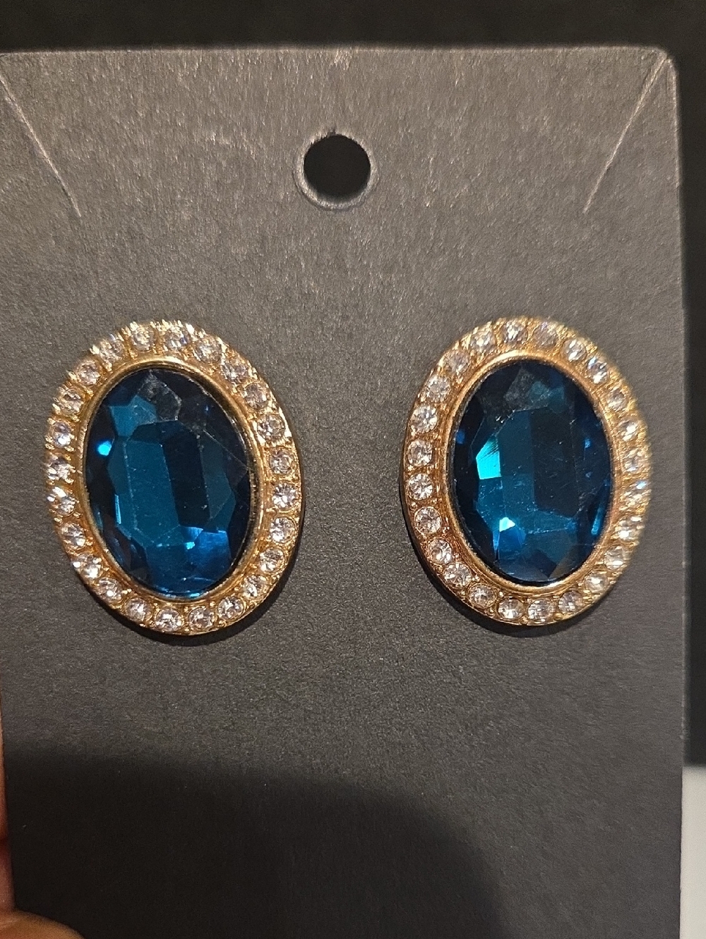 Gold-Tone Blue Oval Crystal Halo Stud Earrings - Women Jewelry